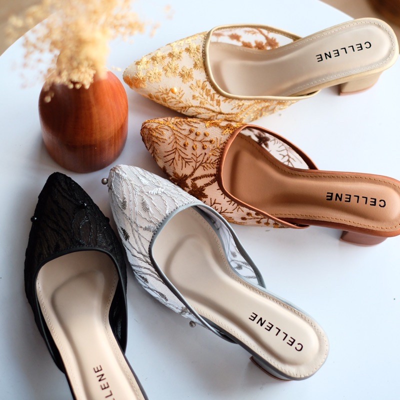 𝗖𝗘𝗟𝗟𝗘𝗡𝗘 Simplies Lacey Heels (series 1) / sepatu brokat wedding shoes hak tahu kondangan wisuda