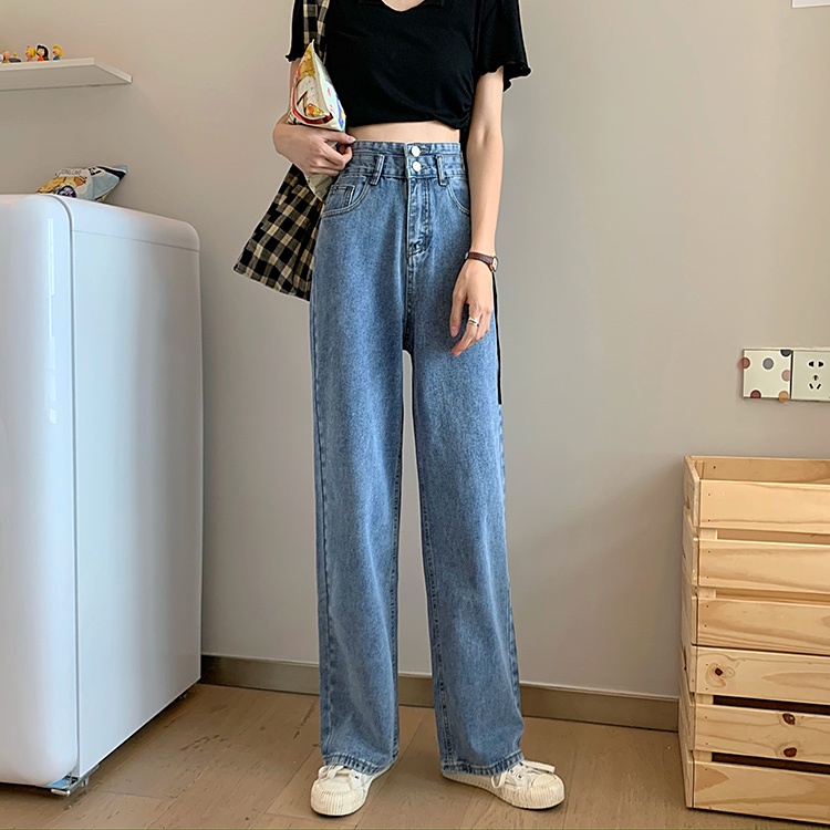 XIAOZHAINV Celana Jens Wanita Korean Style Highwaist Straight Wanita