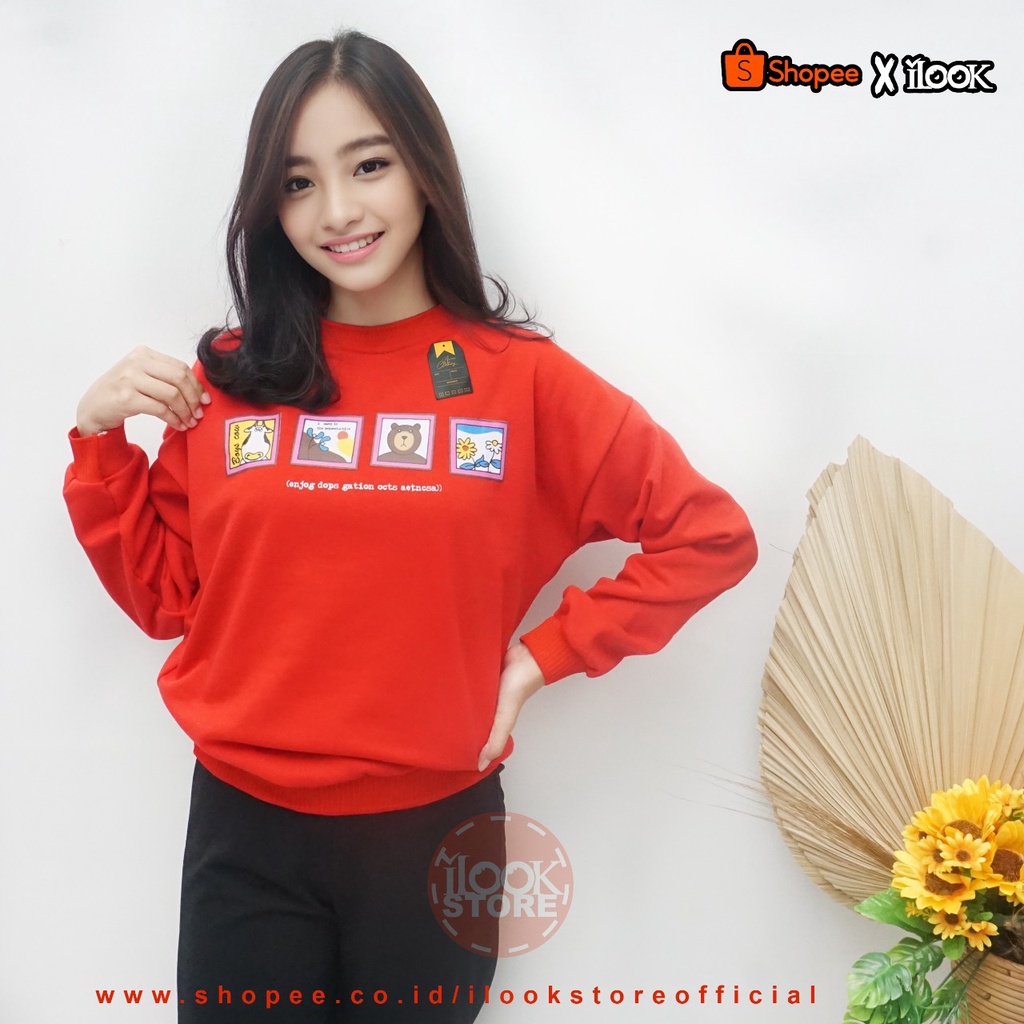 ilook | Basic Sweater Enjog Dops Gation | Sweater Oblong Pria Dan Wanita | Crewneck Bahan Fleece