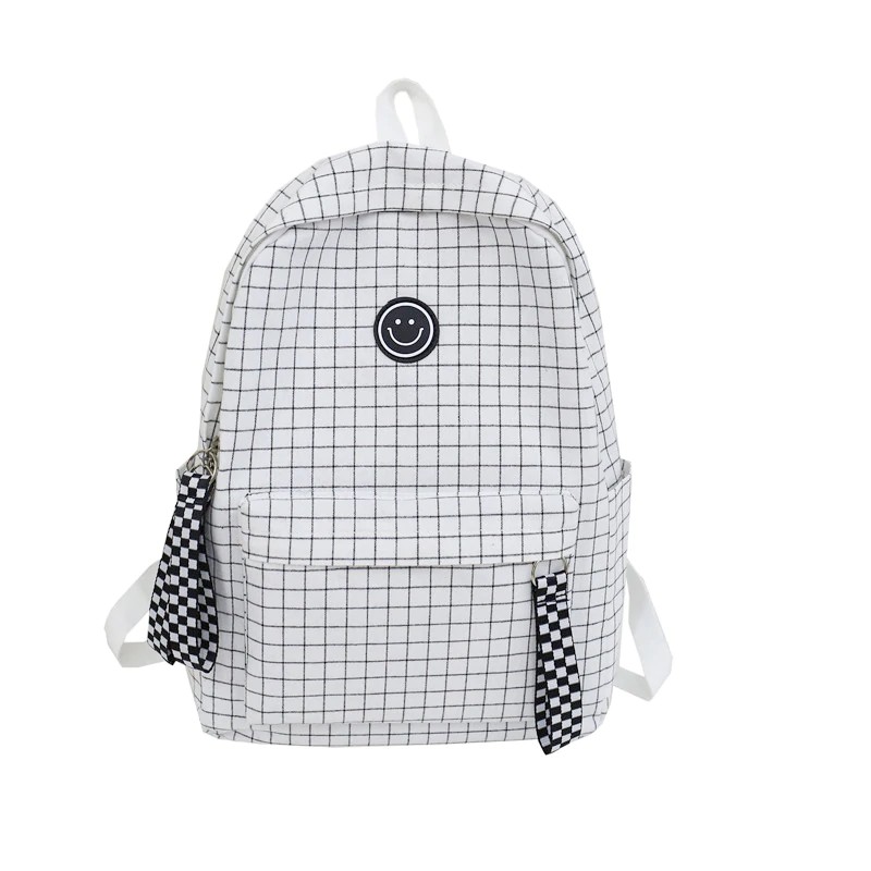 

Black and white lattice pattern schoolbag female Korean Edition junior high school student
