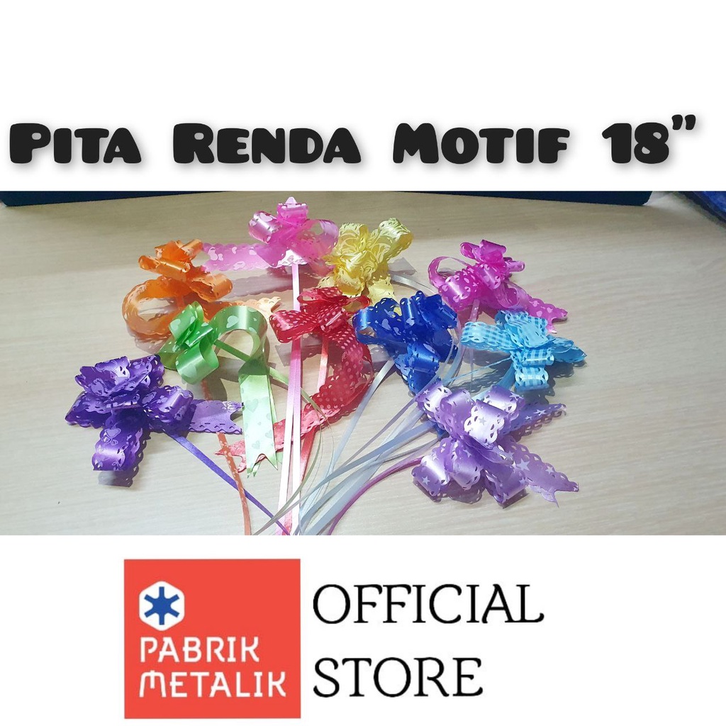 

Pita Serut Tarik Renda Motif 18" /Pita Kado/ Hiasan Parcel Kado