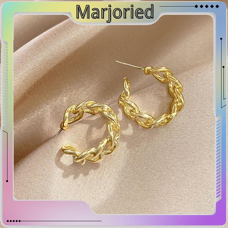 Anting Stud Model Rantai Rongga Bahan Logam Gaya Retro-MJD