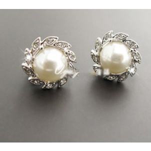 Flower Pearl Silver Beads Clip Earrings - Subang Klip Subang Jepit Bentuk Bunga Mutiara Manik - Mani