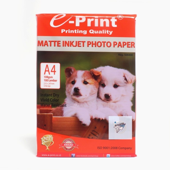 

Eprint Matte Inkjet Paper Paper A4 108gsm