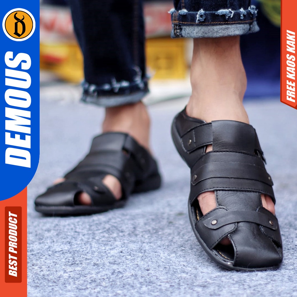 DEMOUS TUTONG Sepatu Sandal Kulit Asli Bustong Slop Pria