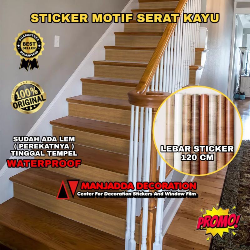 Stiker Lantai Motif Serat Kayu Asli Anti Licin