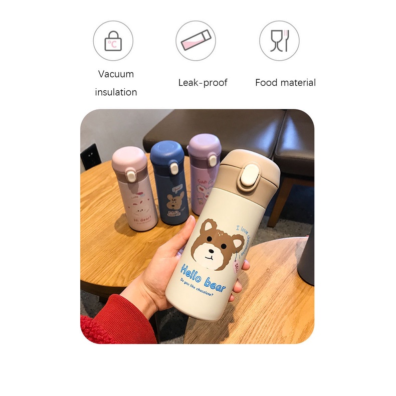 Botol Minum 500ml Stainless Steel Bottle Cartoon Thermos Travel Cup Milk Coffe