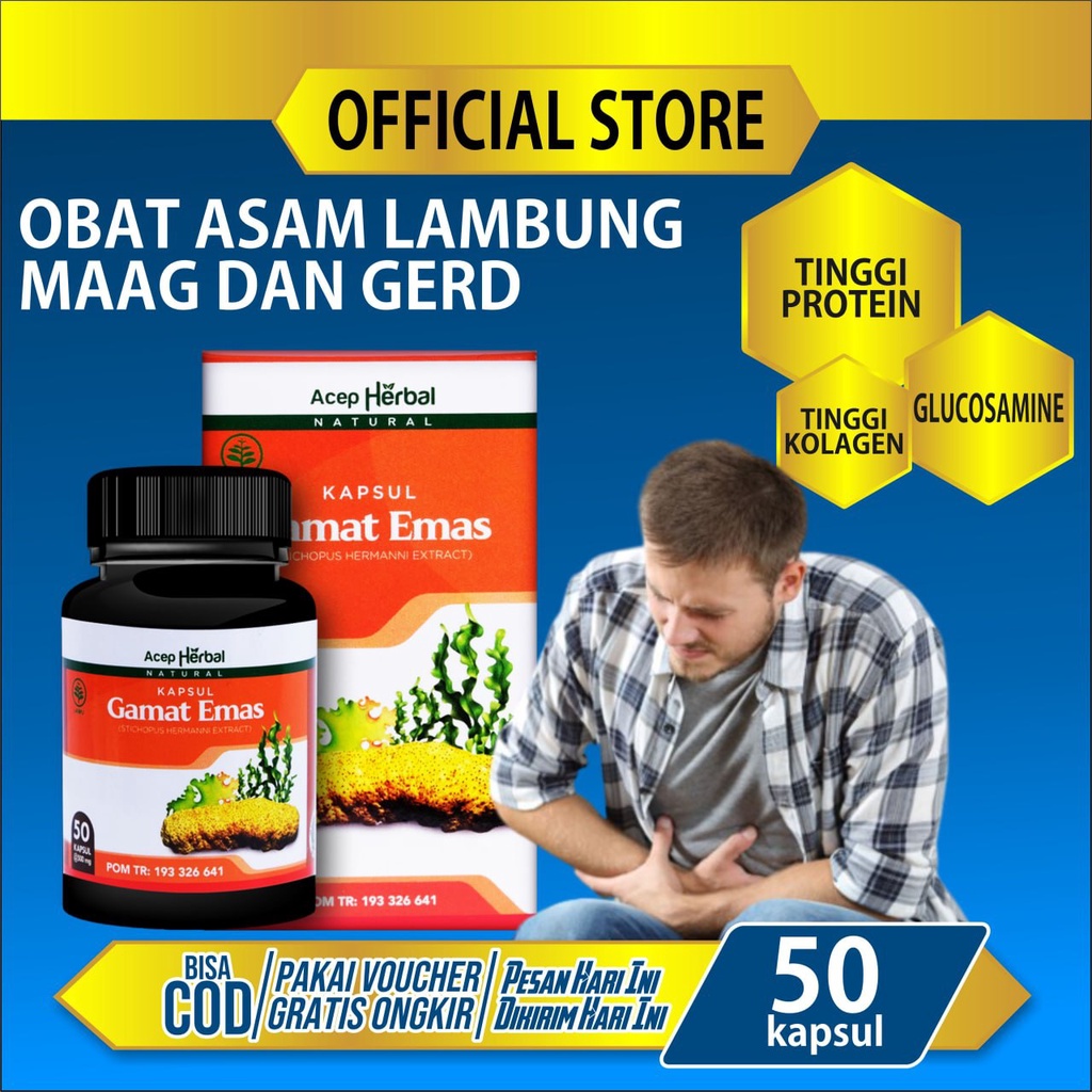 Obat Asam Lambung Maag Magh Mag Dan GERD Acep Herbal Natural Kapsul Gamat Emas Stichopus Hermanni Ex