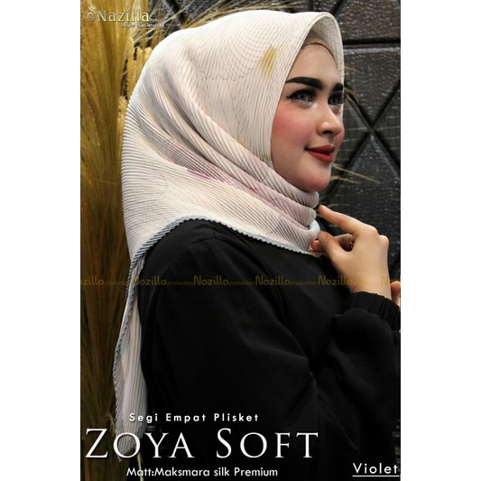 Jilbab Segi Empat Motif Plisket Polycatton Ori Nazilla-Ziya Violet