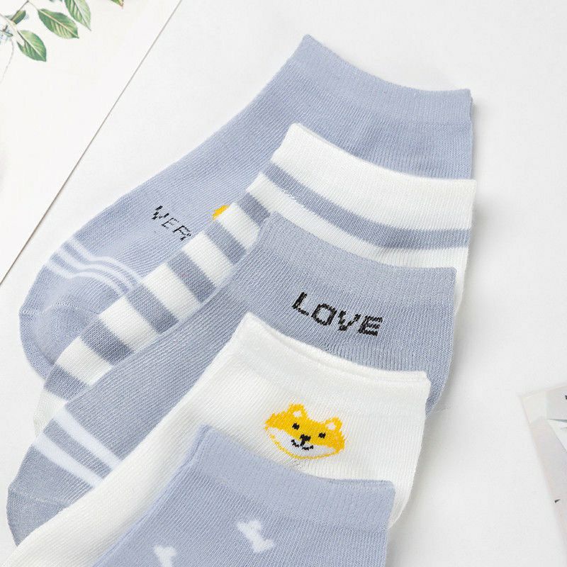 [COD] Kaos Kaki Pendek Lucu Gaya Korea Kaos Kaki Fashion Import Warna Biru Motif Lucu Kekinian