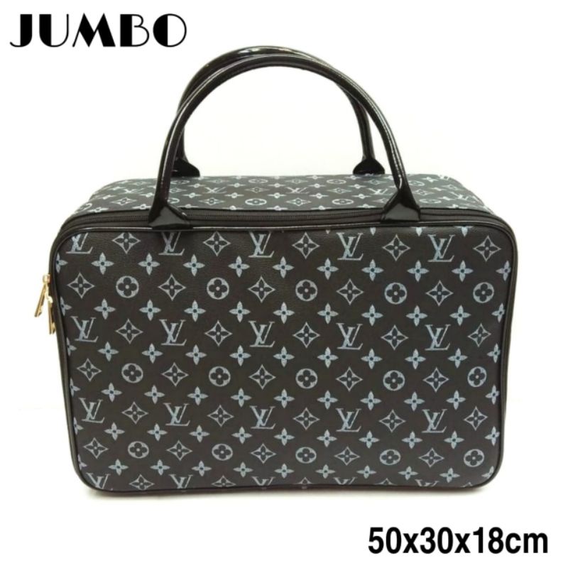 TRAVEL BAG JUMBO PREMIUM TAS KOPER WANITA LV BUNGA HITAM