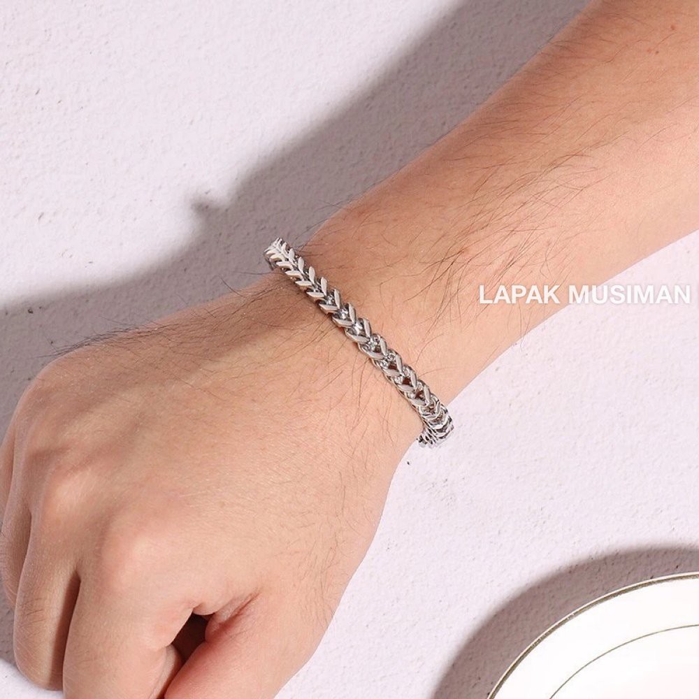 [Bayar di Tempat] Gelang Pria Macho Titanium Keren Model Cuba Link