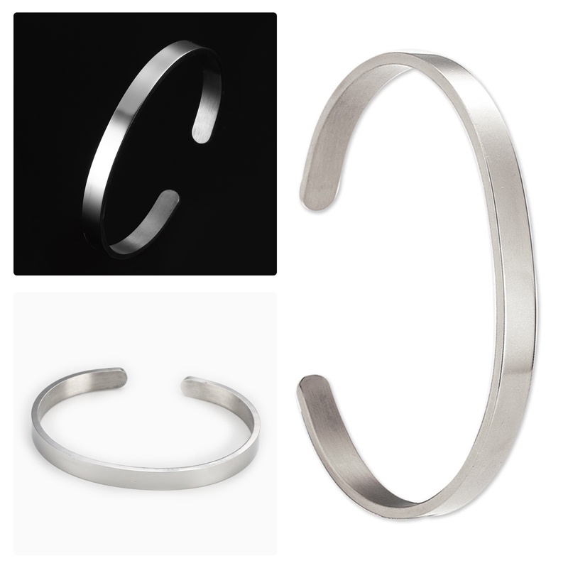 Gelang Model Terbuka Bahan Stainless Steel Ukuran 6mm Untuk Pria Dan Wanita