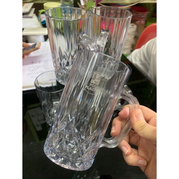 GELAS BIR PLASTIK / GELAS GAGANG BESAR /GELAS MINUM PLASTIK