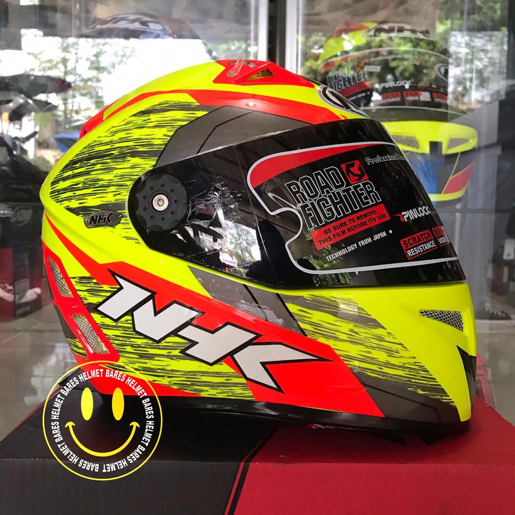Helm Nhk Gp Pro Axion Yellow Fluo Orange Full Face Flat Visor