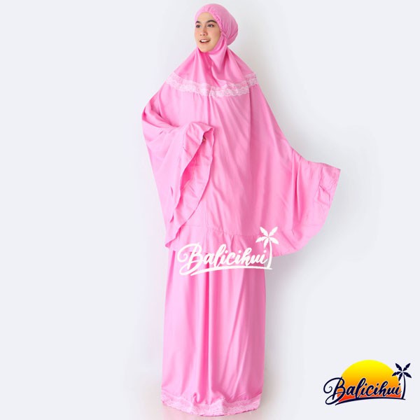 Balicihui Mukena Yasmina Flamingo Pink Polos Mukena Bali Dewasa, Jumbo