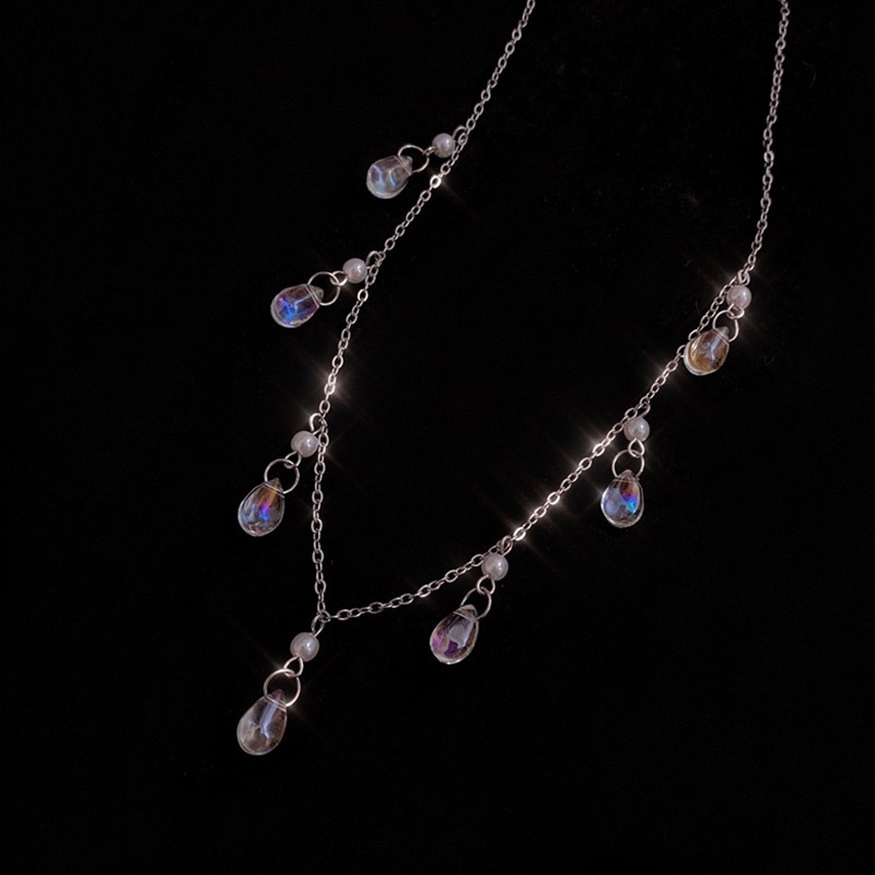 Kalung Rantai Dengan Liontin Rumbai Bentuk Tetesan Air Gaya Retro Korea Untuk Wanita