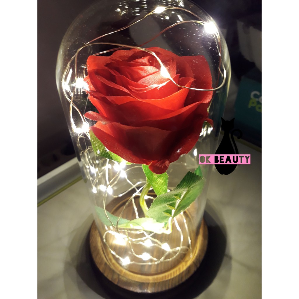 LAMPU BUNGA MAWAR LED KACA DEKORASI HIAS BEAUTY AND THE BEAST ROSE KADO PERNIKAHAN ULANG TAHUN