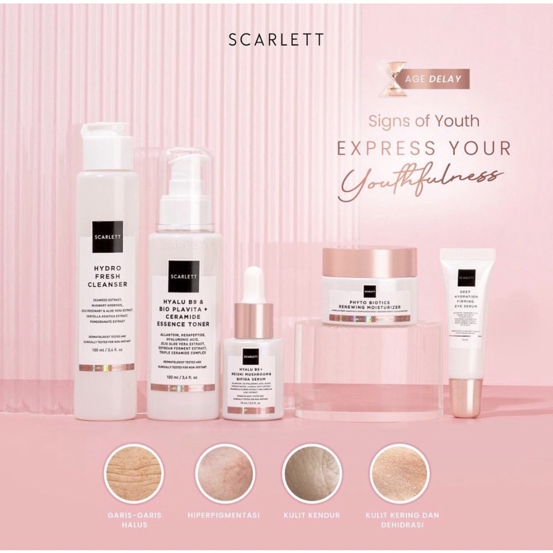 SCARLETT Whitening Age Delay Series Anti Aging | Hydro Fresh Cleanser | HYALU B9 Essence Toner | Deep Hydration Eye serum | Hyalu B5 Serum| Phyto Biotics Renewing Moisturizer