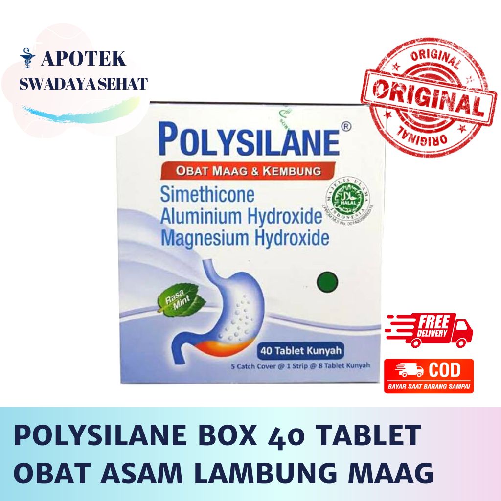 POLYSILANE BOX ISI 40 Tablet Kunyah - Obat Sakit Maag Nyeri Perut Asam Lambung