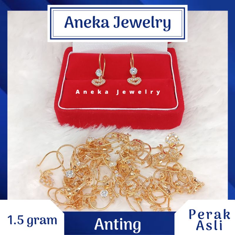 Anting Love Gantung Mata2, Perak 925, Lapis Emas Kuning