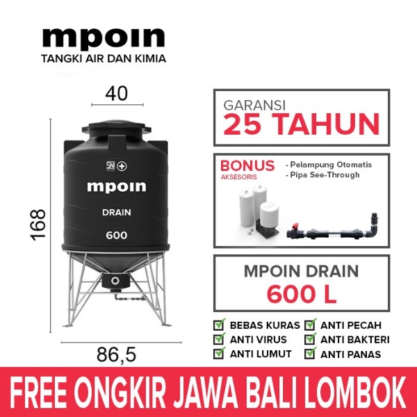 Toren 800 Ltr Drain Hitam MPOIN