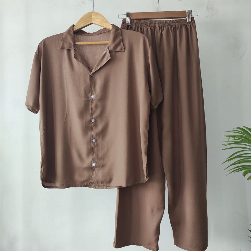 PIYAMA KANCING POLOS | PIYAMA RAYON POLOS-KCPD COKLAT