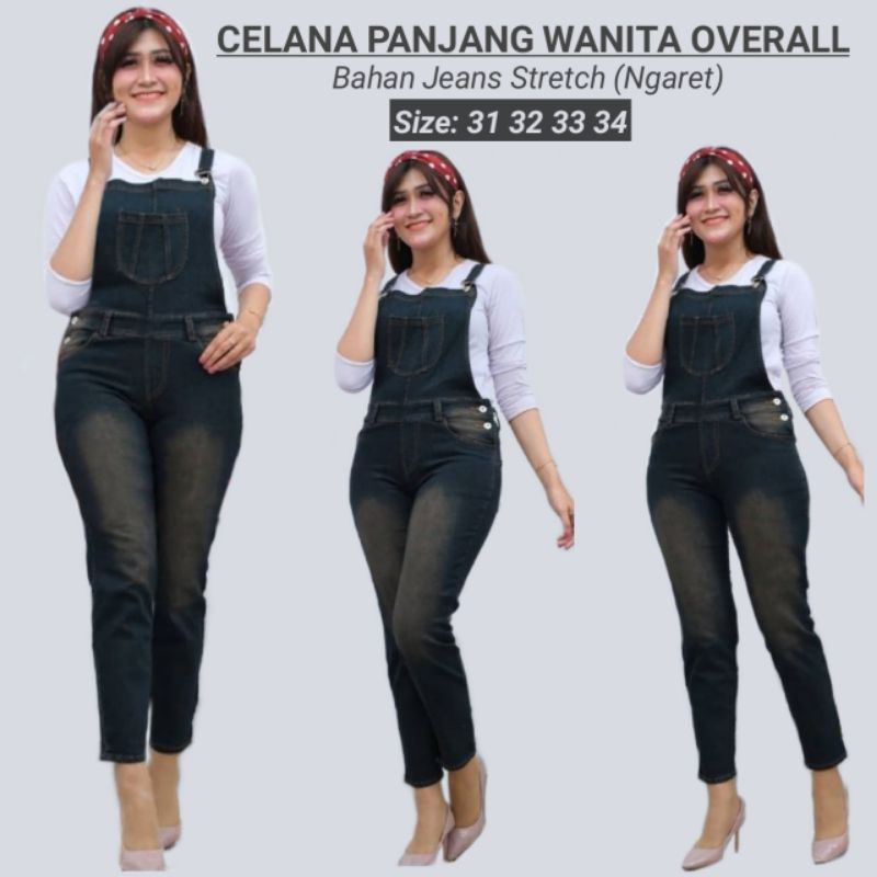 Overall Celana Jeans Wanita Baju Kodok Panjang Jens Cewek Dewasa Bahan Jeans Stretch | Setalan Baju 