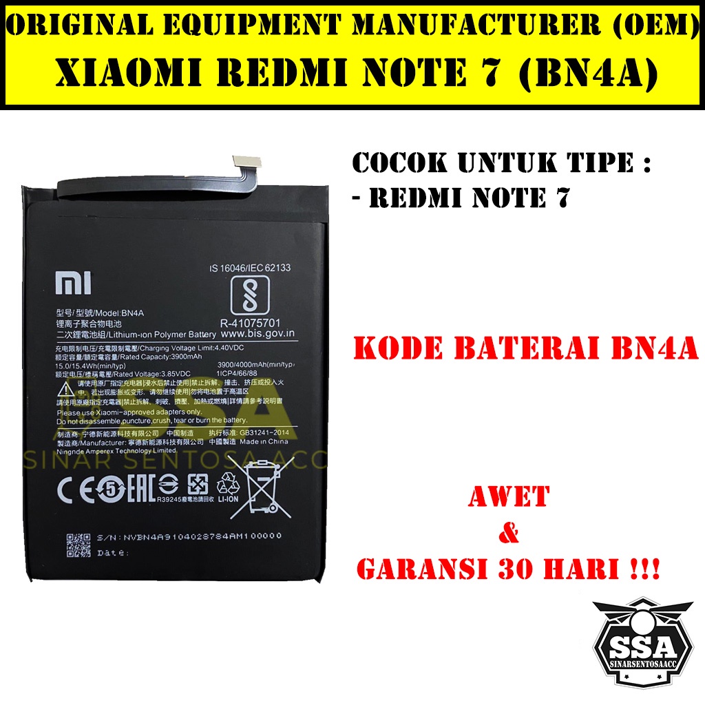 Baterai Xiaomi Redmi Note 7 BN4A RedmiNote 7 XiaomiNote7 BN4a Redmi BN 4A Original OEM Batu Batere Batre Battery Batrai Batrei ori hp Xiao Mi Garansi