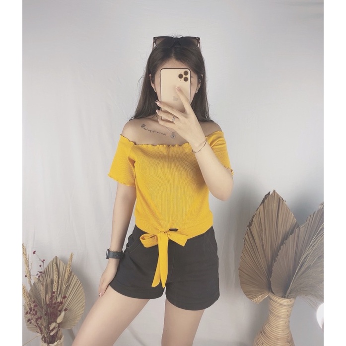 Yuka rib Crop Top | Bow crop top Grosir@43