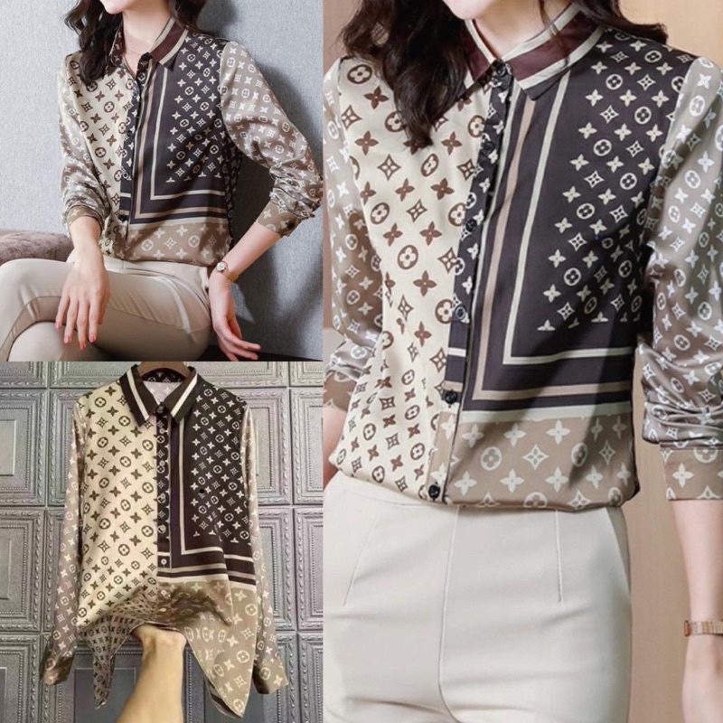 youngmoodis Lisa kemeja motif bahan cotton silk import