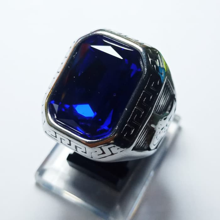 Cincin batu royal blue safir top crystal