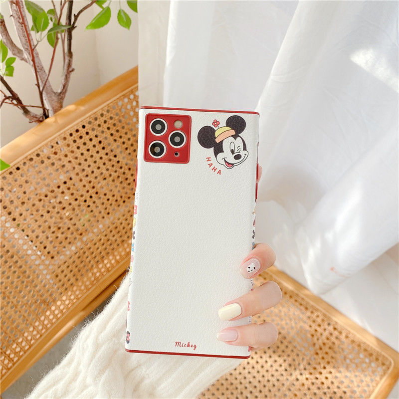 Casing Ponsel karakter kartun bentuk lurus dengan pola di samping iPhone 12 12 Promax Mini Cute iPhone 7 8Plus SE X XS Kartun Lucu Anti-Jatuh Pasangan XR XSMAX 11 11pro 11 Promax PU Kulit Casing Ponsel