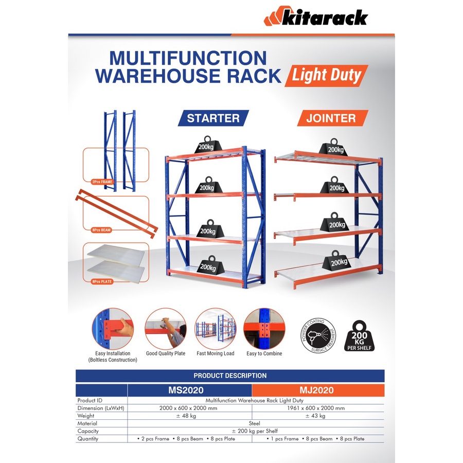 MJ2020 KITARACK JOINTER WAREHOUSE RACK MULTIFUNCTION LIGHT DUTY MSseri