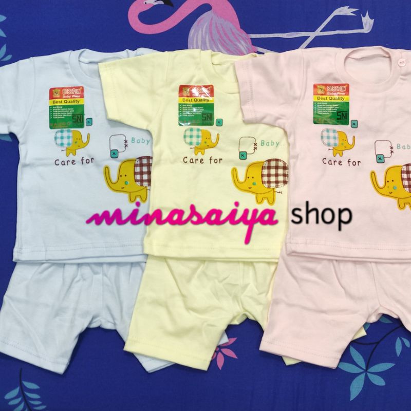 BEBIFUN Setelan Bayi Lengan Pendek Sablon Warna Newborn SNI