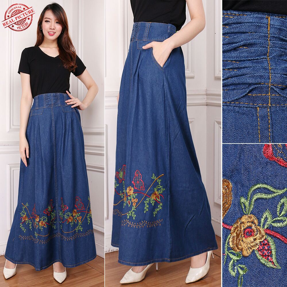 SB Collection Rok Panjang Zeta Payung Maxi Jeans Wanita