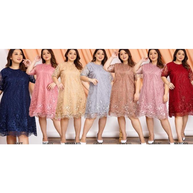 Dress Tile XXL Bigsize Jumbo Brukat Tile Bordir Gliter Mutiara Tulle - MAROON