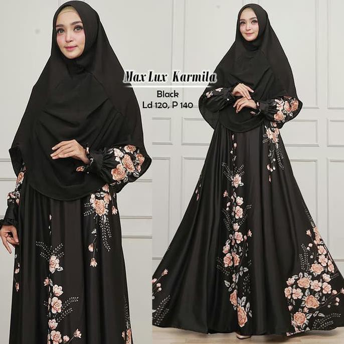 BAJU GAMIS SYARI SYARII MUSLIM KARMILA HITAM MEWAH BONUS KHIMAR
