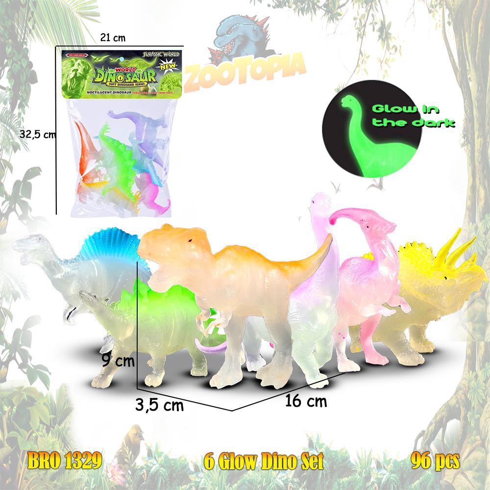 MURAH ​BRO1329 BRO1332 Hewan Dino Glow In The Dark Dinosaurus Karet Binatang Menyala Saat Gelap Mainan Anak Bayi Edukatif Hobi Koleksi ZOOTOPIA