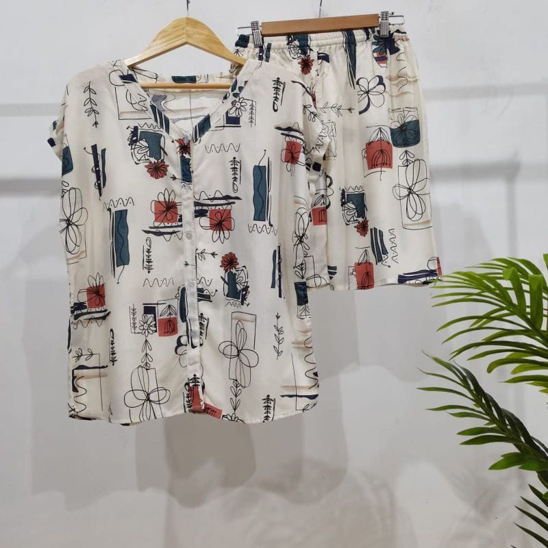 PIYAMA PENDEK RAYON | PIYAMA KANCING | BAJU RUMAHAN MURAH-TB W