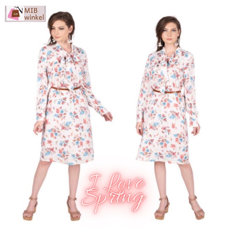 MIB Dress Midi Wanita Selutut Lengan Panjang Motif Bunga