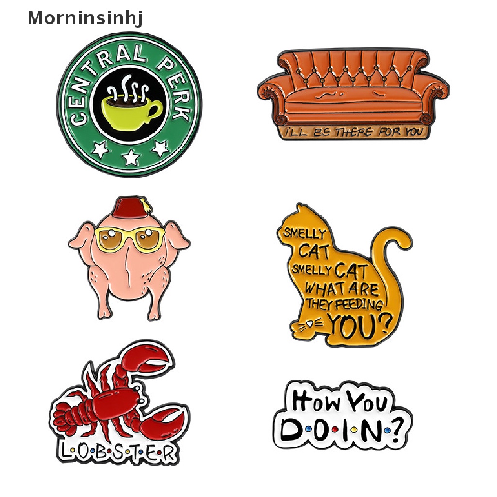 Mornin Friends Bros Pin Enamel Desain Kucing Bau Amis / Lobster / Kalkun / TV Klasik Aksesoris Wanita