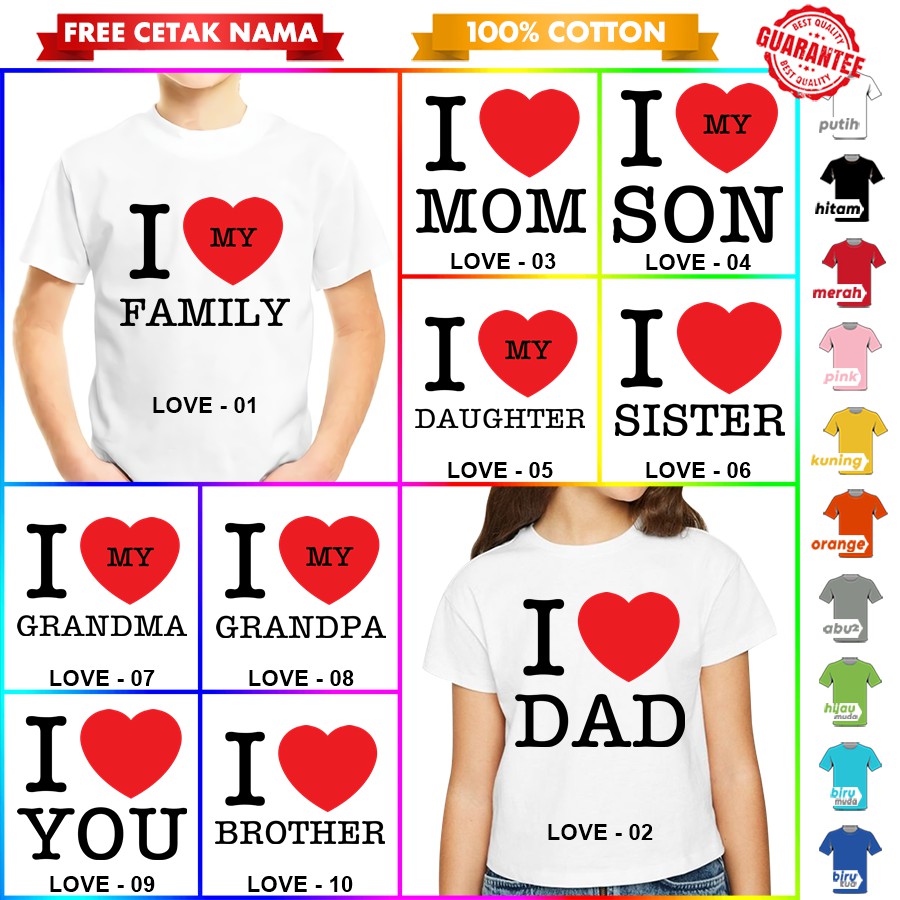 [FREE NAMA!!] Baju Kaos ANAK DAN DEWASA I LOVE COUPLE BANYAK MOTIF