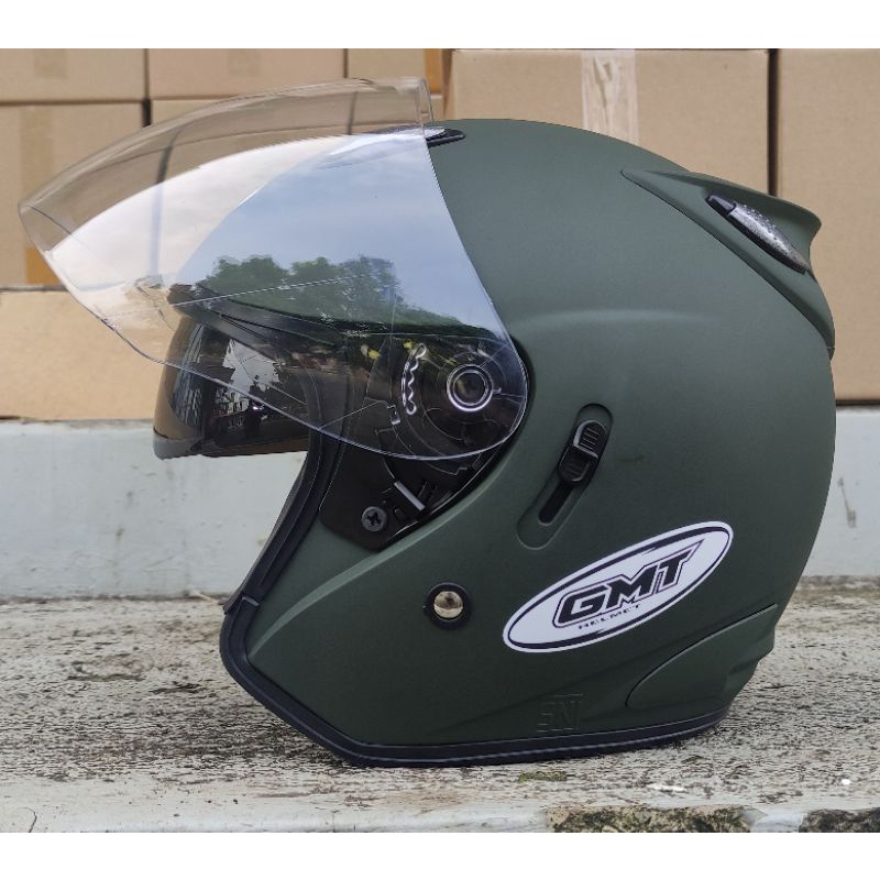 Helm Half Face Double visor Cewek Cowok Original GMT Centro 2 Kaca Motor SNI