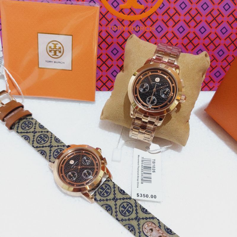 Original Jam Tangan Tory Burch TB1026 Rosegold Black Dial Mother Off Pearl