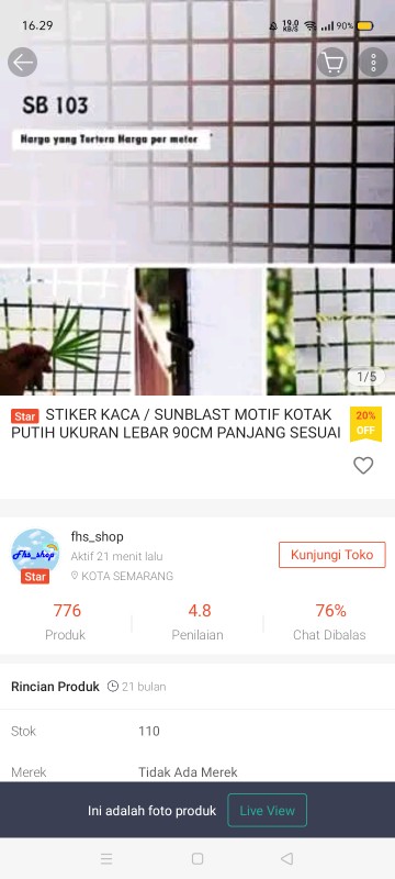 Stiker Kaca / Sunblast Motif Bunga Hijau Ukuran Lebar 90cm Panjang Sesuai Checkout (harga/ Meter)