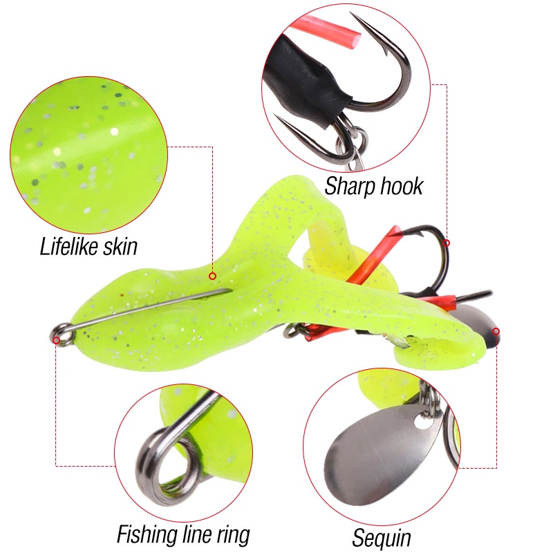 Topwater 1 Pc Umpan Pancing Soft Bait Bentuk Katak Imitasi Dengan Mata Kail Ganda Sharp