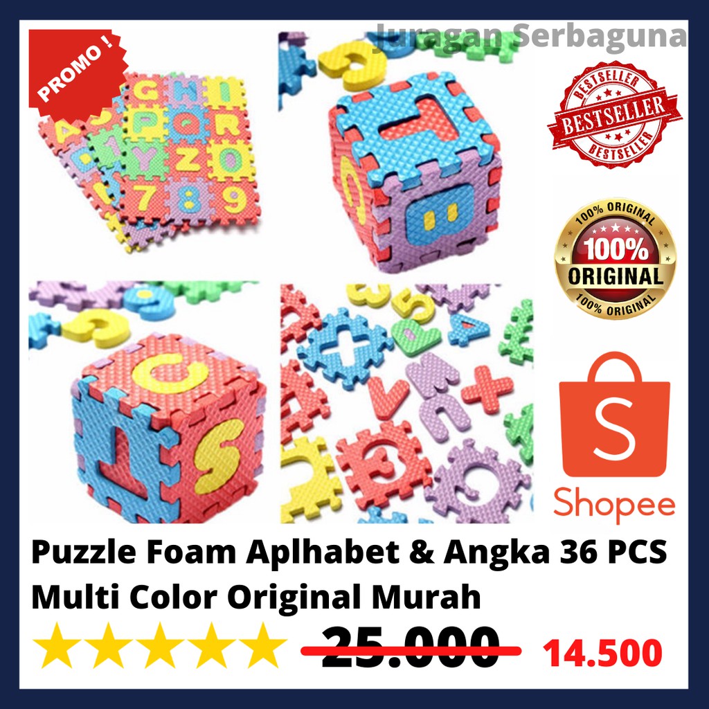 Puzzle Foam Aplhabet &amp; Angka 36 PCS - Multi Color Original Murah