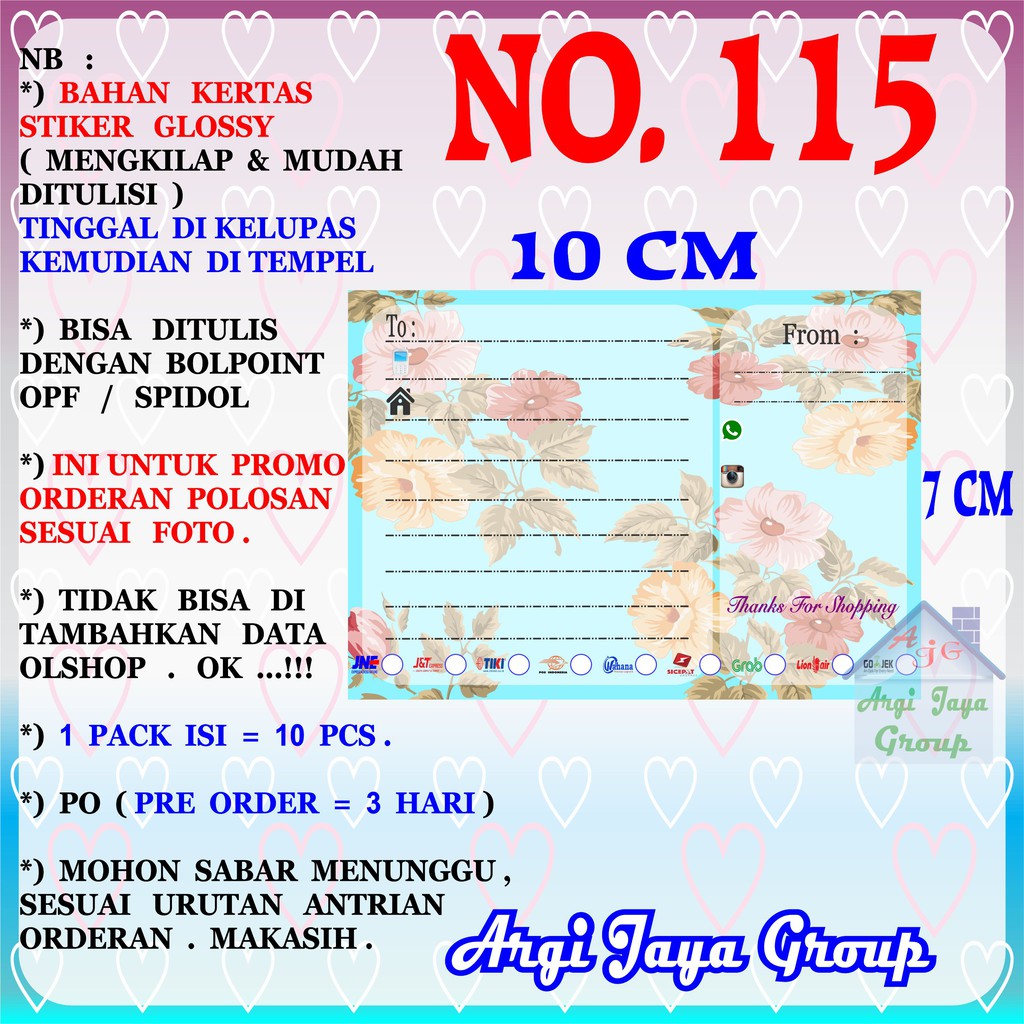 

Promo!Stiker Label Pengiriman Polosan No = 115 (10x7cm) 1 Pack = 10 Pcs