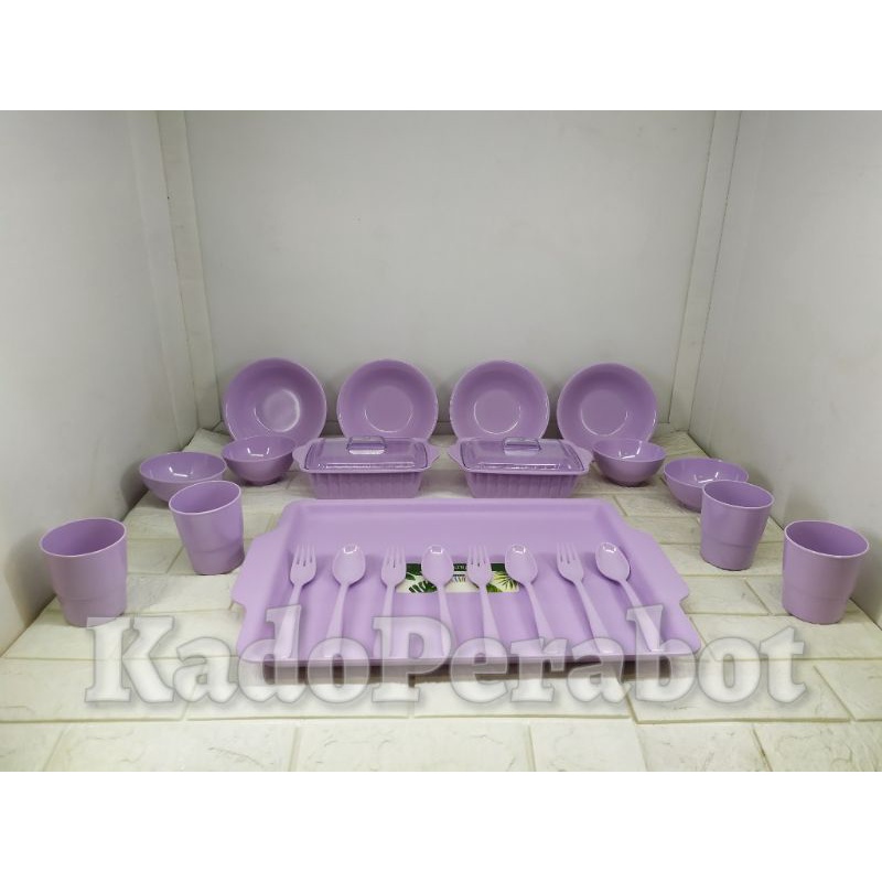 Kado Piring Makan Set - Piring set onyx violet 39Pcs - Piring Makan Mangkuk Saji Ungu - Piring Makan Melamin - Hampers Kado Rumah Baru